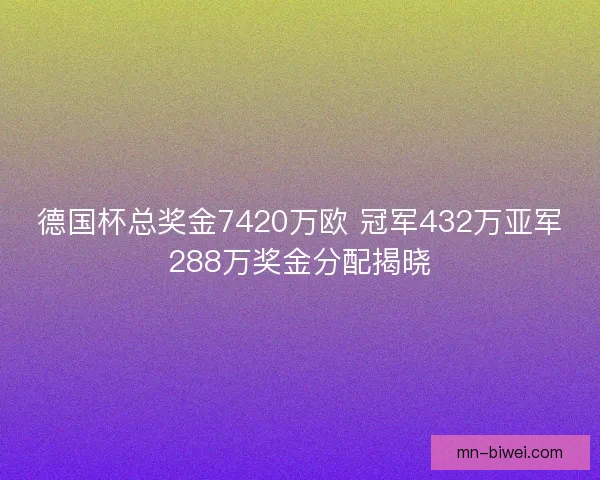 德国杯总奖金7420万欧 冠军432万亚军288万奖金分配揭晓